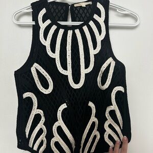 Maje Black and White Embroidered Crop Top